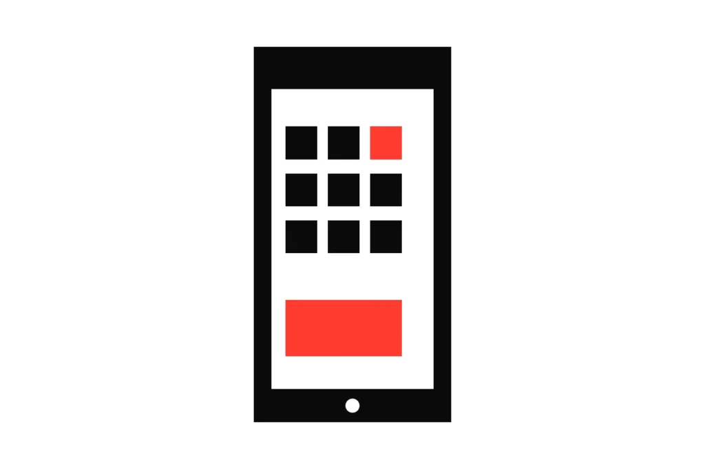 Illustration of a phone home screen with one red tile, for a betting site saved as a web app