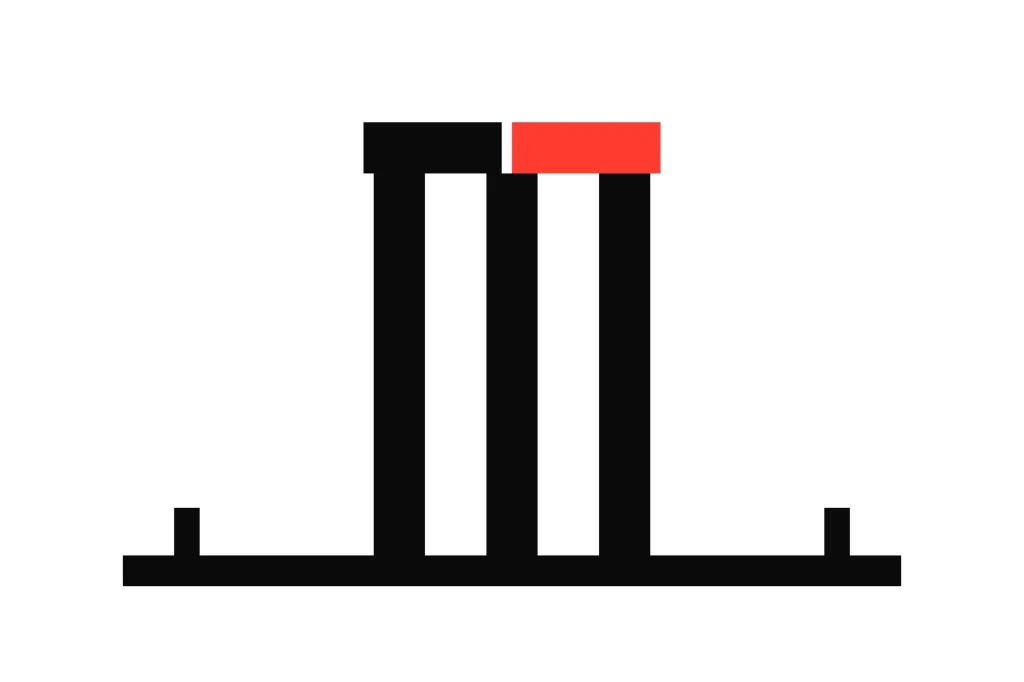 Illustration of cricket stumps with one red bail, for Test match betting and the draw