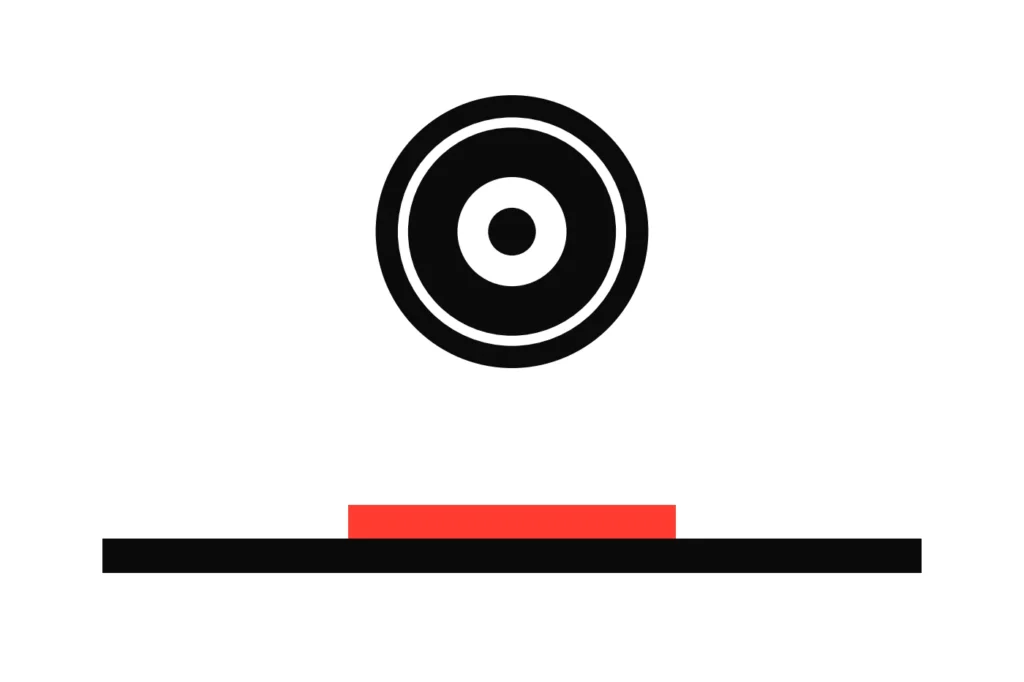 Illustration of the oche line and a dartboard, for holding and breaking the throw