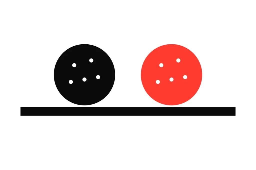 Two golf balls side by side on a strip of turf, one black and one red, a 2-ball bet on which of two players scores better