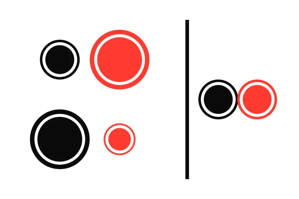 Pairs of coins: a small stake coin beside a larger red winnings coin for odds against, a large stake coin beside a smaller red one for odds on, and two equal coins for evens